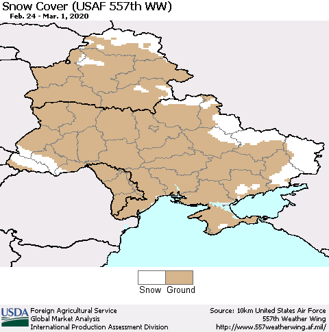 Ukraine, Moldova and Belarus Snow Cover (USAF 557th WW) Thematic Map For 2/24/2020 - 3/1/2020