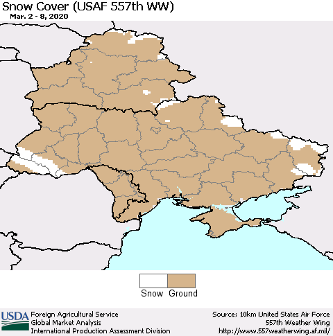 Ukraine, Moldova and Belarus Snow Cover (USAF 557th WW) Thematic Map For 3/2/2020 - 3/8/2020