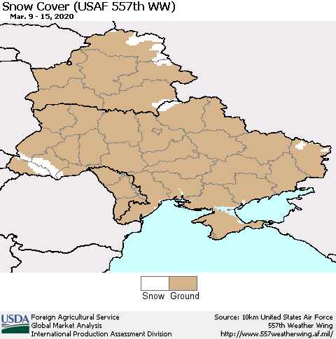 Ukraine, Moldova and Belarus Snow Cover (USAF 557th WW) Thematic Map For 3/9/2020 - 3/15/2020