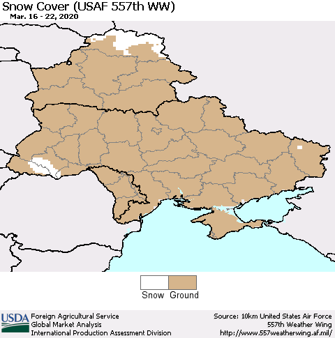 Ukraine, Moldova and Belarus Snow Cover (USAF 557th WW) Thematic Map For 3/16/2020 - 3/22/2020
