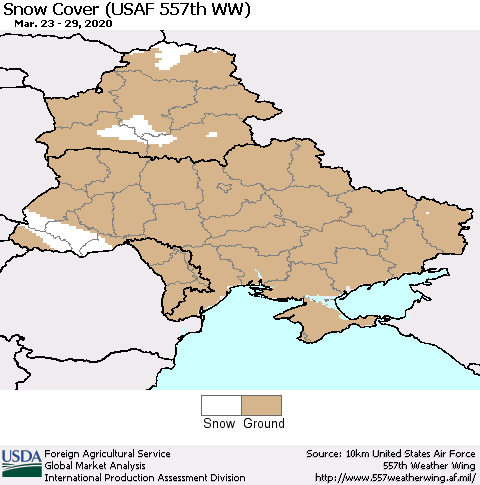 Ukraine, Moldova and Belarus Snow Cover (USAF 557th WW) Thematic Map For 3/23/2020 - 3/29/2020