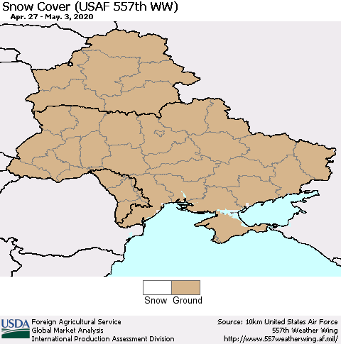 Ukraine, Moldova and Belarus Snow Cover (USAF 557th WW) Thematic Map For 4/27/2020 - 5/3/2020