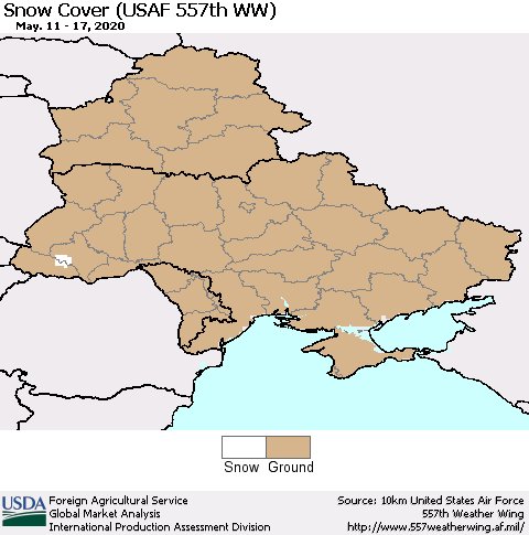 Ukraine, Moldova and Belarus Snow Cover (USAF 557th WW) Thematic Map For 5/11/2020 - 5/17/2020
