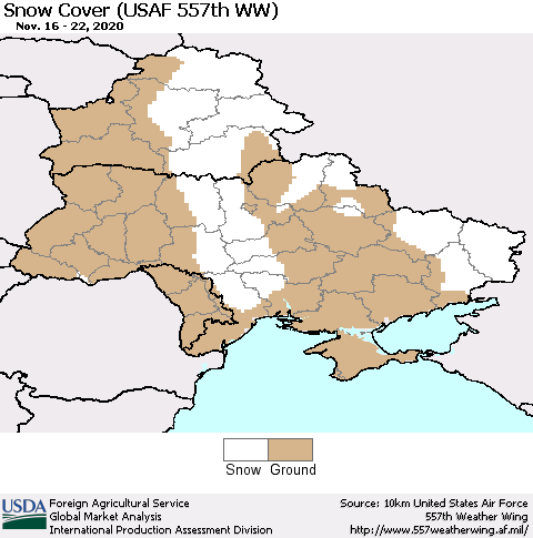 Ukraine, Moldova and Belarus Snow Cover (USAF 557th WW) Thematic Map For 11/16/2020 - 11/22/2020