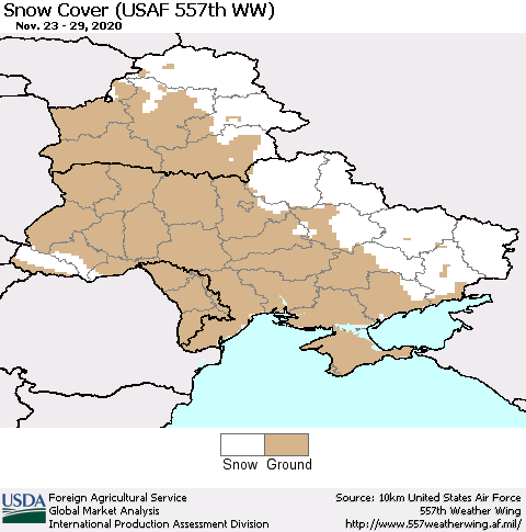 Ukraine, Moldova and Belarus Snow Cover (USAF 557th WW) Thematic Map For 11/23/2020 - 11/29/2020
