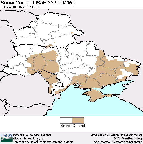 Ukraine, Moldova and Belarus Snow Cover (USAF 557th WW) Thematic Map For 11/30/2020 - 12/6/2020