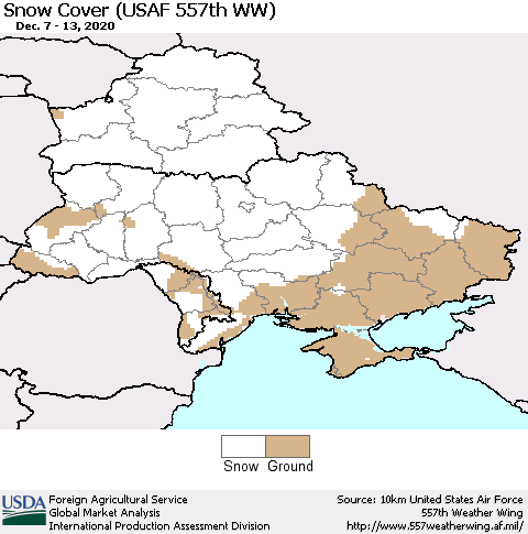 Ukraine, Moldova and Belarus Snow Cover (USAF 557th WW) Thematic Map For 12/7/2020 - 12/13/2020