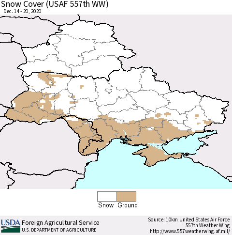 Ukraine, Moldova and Belarus Snow Cover (USAF 557th WW) Thematic Map For 12/14/2020 - 12/20/2020