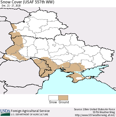 Ukraine, Moldova and Belarus Snow Cover (USAF 557th WW) Thematic Map For 12/21/2020 - 12/27/2020
