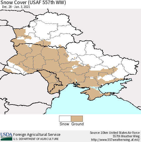 Ukraine, Moldova and Belarus Snow Cover (USAF 557th WW) Thematic Map For 12/28/2020 - 1/3/2021