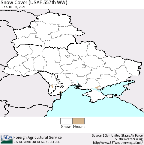 Ukraine, Moldova and Belarus Snow Cover (USAF 557th WW) Thematic Map For 1/18/2021 - 1/24/2021