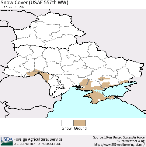 Ukraine, Moldova and Belarus Snow Cover (USAF 557th WW) Thematic Map For 1/25/2021 - 1/31/2021