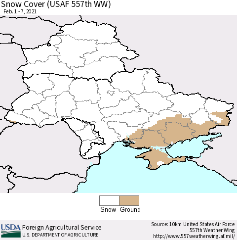 Ukraine, Moldova and Belarus Snow Cover (USAF 557th WW) Thematic Map For 2/1/2021 - 2/7/2021