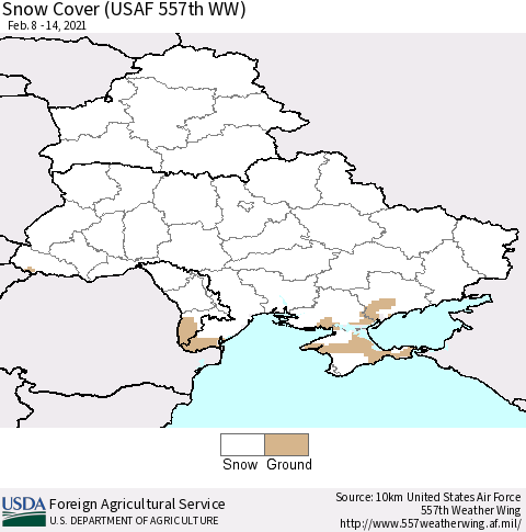 Ukraine, Moldova and Belarus Snow Cover (USAF 557th WW) Thematic Map For 2/8/2021 - 2/14/2021