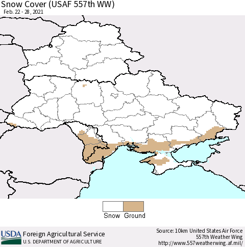 Ukraine, Moldova and Belarus Snow Cover (USAF 557th WW) Thematic Map For 2/22/2021 - 2/28/2021
