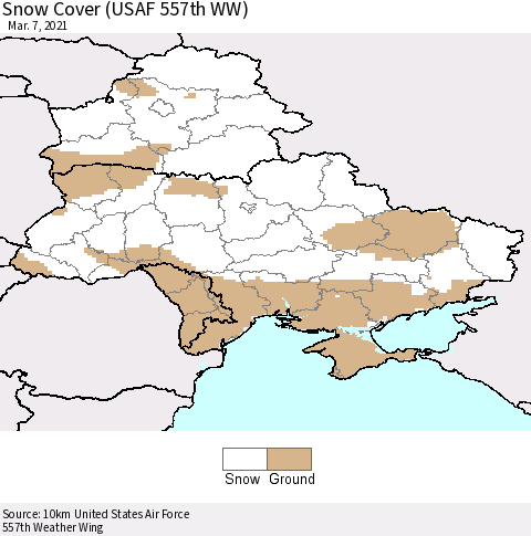 Ukraine, Moldova and Belarus Snow Cover (USAF 557th WW) Thematic Map For 3/1/2021 - 3/7/2021