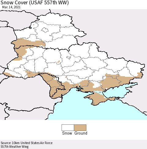 Ukraine, Moldova and Belarus Snow Cover (USAF 557th WW) Thematic Map For 3/8/2021 - 3/14/2021
