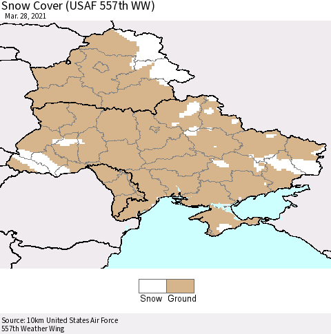 Ukraine, Moldova and Belarus Snow Cover (USAF 557th WW) Thematic Map For 3/22/2021 - 3/28/2021