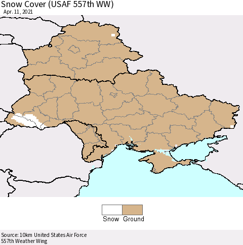 Ukraine, Moldova and Belarus Snow Cover (USAF 557th WW) Thematic Map For 4/5/2021 - 4/11/2021