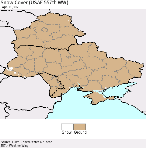 Ukraine, Moldova and Belarus Snow Cover (USAF 557th WW) Thematic Map For 4/12/2021 - 4/18/2021