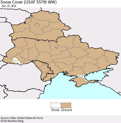 Ukraine, Moldova and Belarus Snow Cover (USAF 557th WW) Thematic Map For 4/19/2021 - 4/25/2021