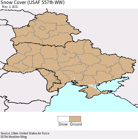 Ukraine, Moldova and Belarus Snow Cover (USAF 557th WW) Thematic Map For 4/26/2021 - 5/2/2021