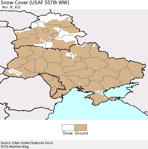 Ukraine, Moldova and Belarus Snow Cover (USAF 557th WW) Thematic Map For 11/22/2021 - 11/28/2021