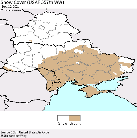 Ukraine, Moldova and Belarus Snow Cover (USAF 557th WW) Thematic Map For 12/6/2021 - 12/12/2021
