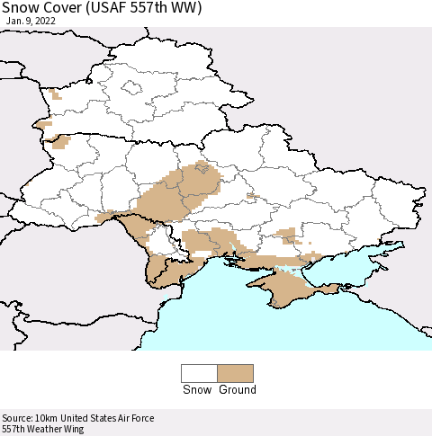 Ukraine, Moldova and Belarus Snow Cover (USAF 557th WW) Thematic Map For 1/3/2022 - 1/9/2022