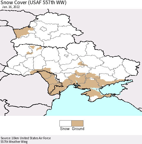 Ukraine, Moldova and Belarus Snow Cover (USAF 557th WW) Thematic Map For 1/10/2022 - 1/16/2022