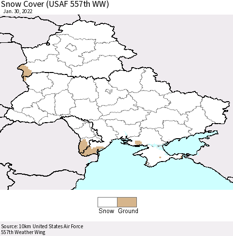 Ukraine, Moldova and Belarus Snow Cover (USAF 557th WW) Thematic Map For 1/24/2022 - 1/30/2022