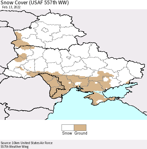Ukraine, Moldova and Belarus Snow Cover (USAF 557th WW) Thematic Map For 2/7/2022 - 2/13/2022