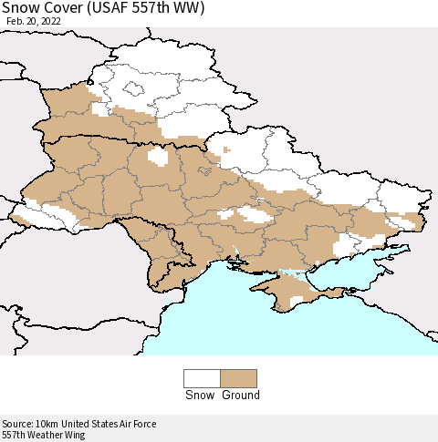 Ukraine, Moldova and Belarus Snow Cover (USAF 557th WW) Thematic Map For 2/14/2022 - 2/20/2022