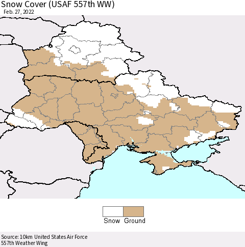 Ukraine, Moldova and Belarus Snow Cover (USAF 557th WW) Thematic Map For 2/21/2022 - 2/27/2022