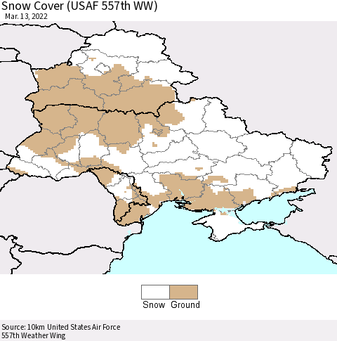 Ukraine, Moldova and Belarus Snow Cover (USAF 557th WW) Thematic Map For 3/7/2022 - 3/13/2022