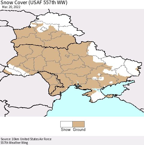 Ukraine, Moldova and Belarus Snow Cover (USAF 557th WW) Thematic Map For 3/14/2022 - 3/20/2022