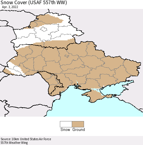 Ukraine, Moldova and Belarus Snow Cover (USAF 557th WW) Thematic Map For 3/28/2022 - 4/3/2022
