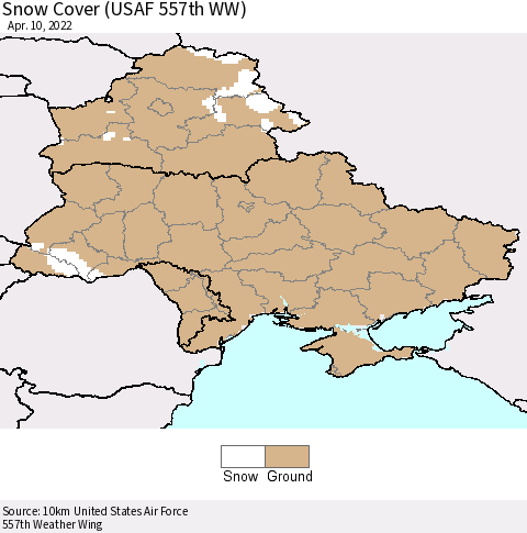 Ukraine, Moldova and Belarus Snow Cover (USAF 557th WW) Thematic Map For 4/4/2022 - 4/10/2022