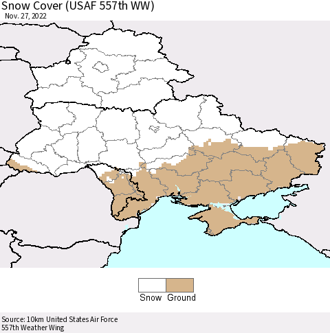 Ukraine, Moldova and Belarus Snow Cover (USAF 557th WW) Thematic Map For 11/21/2022 - 11/27/2022