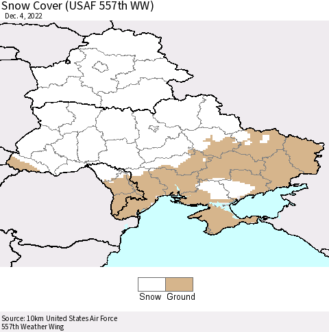 Ukraine, Moldova and Belarus Snow Cover (USAF 557th WW) Thematic Map For 11/28/2022 - 12/4/2022