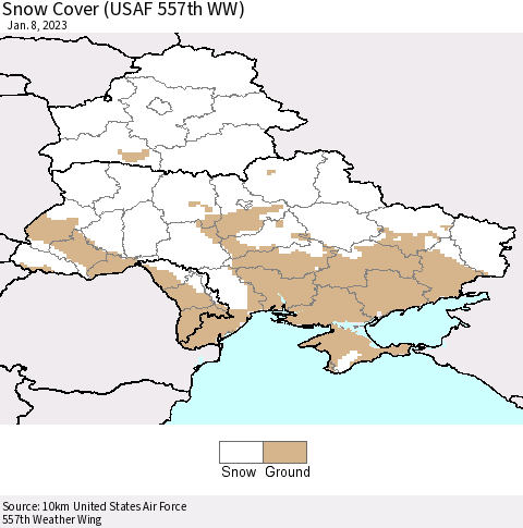 Ukraine, Moldova and Belarus Snow Cover (USAF 557th WW) Thematic Map For 1/2/2023 - 1/8/2023
