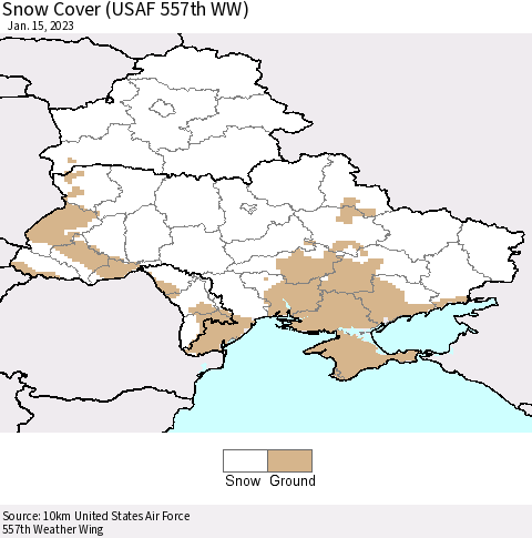Ukraine, Moldova and Belarus Snow Cover (USAF 557th WW) Thematic Map For 1/9/2023 - 1/15/2023