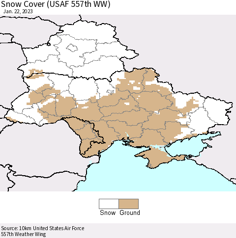 Ukraine, Moldova and Belarus Snow Cover (USAF 557th WW) Thematic Map For 1/16/2023 - 1/22/2023