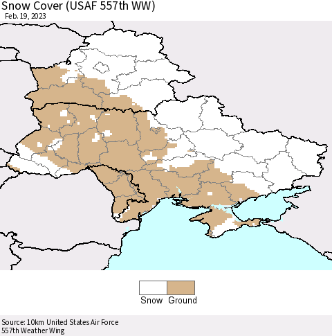 Ukraine, Moldova and Belarus Snow Cover (USAF 557th WW) Thematic Map For 2/13/2023 - 2/19/2023