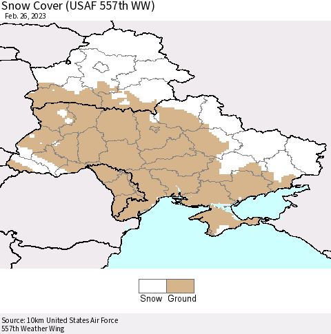 Ukraine, Moldova and Belarus Snow Cover (USAF 557th WW) Thematic Map For 2/20/2023 - 2/26/2023
