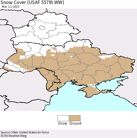Ukraine, Moldova and Belarus Snow Cover (USAF 557th WW) Thematic Map For 3/6/2023 - 3/12/2023