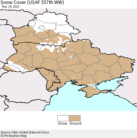 Ukraine, Moldova and Belarus Snow Cover (USAF 557th WW) Thematic Map For 3/13/2023 - 3/19/2023