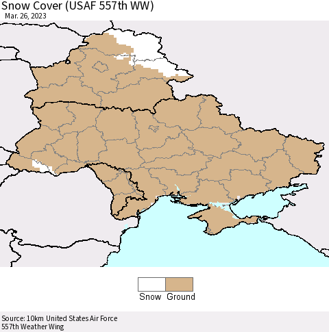 Ukraine, Moldova and Belarus Snow Cover (USAF 557th WW) Thematic Map For 3/20/2023 - 3/26/2023