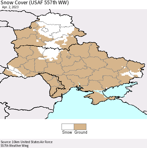 Ukraine, Moldova and Belarus Snow Cover (USAF 557th WW) Thematic Map For 3/27/2023 - 4/2/2023