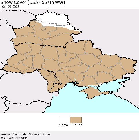 Ukraine, Moldova and Belarus Snow Cover (USAF 557th WW) Thematic Map For 10/23/2023 - 10/29/2023